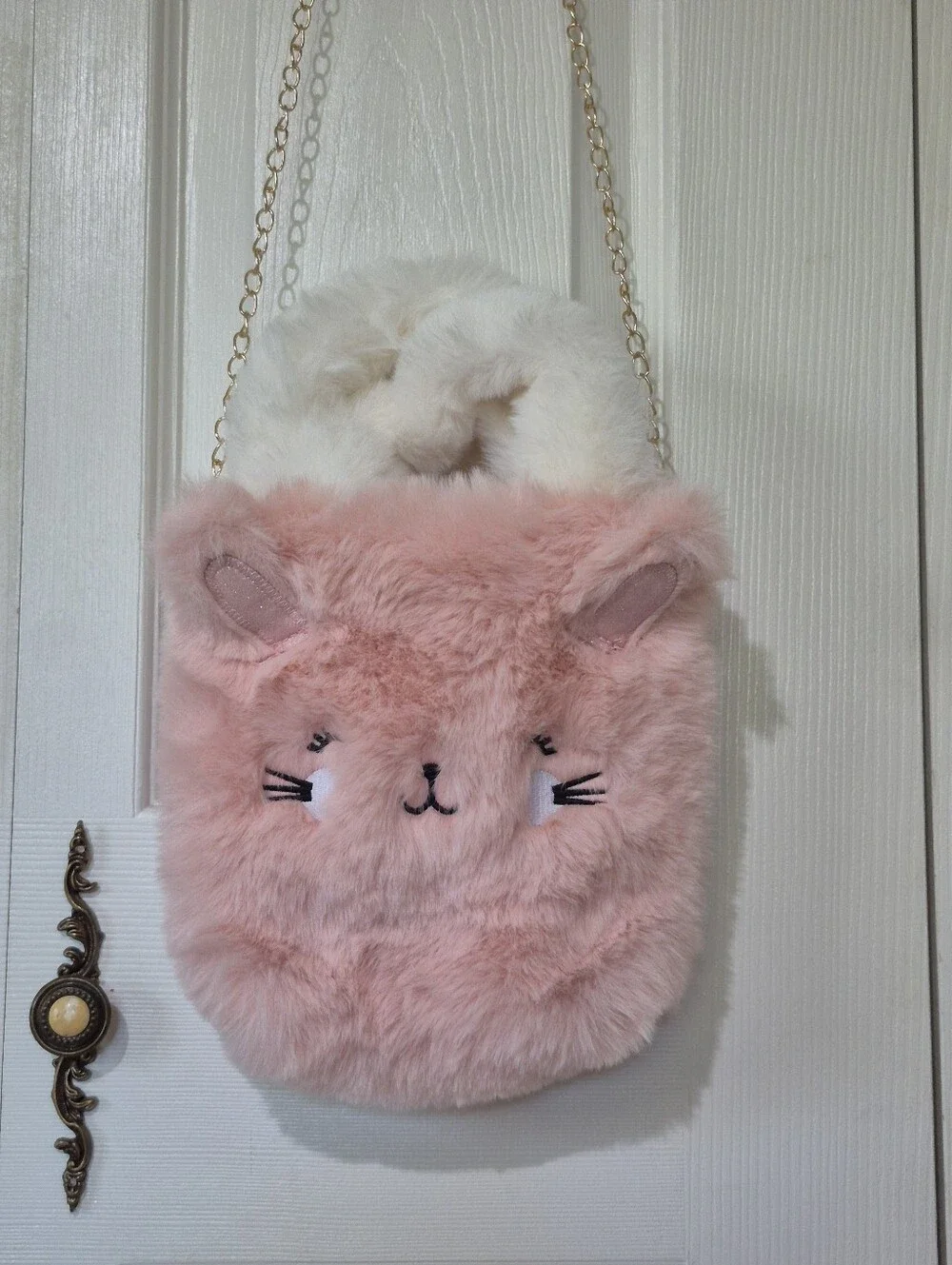 Danbar global pink fluffy bunny purse with gold chain strap